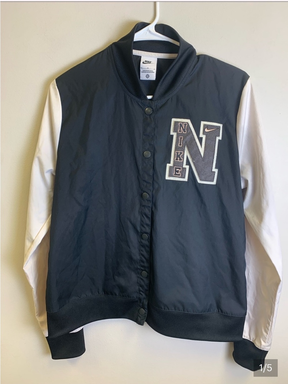 Nike Blue Bomber/varsity style Jacket with White Trim